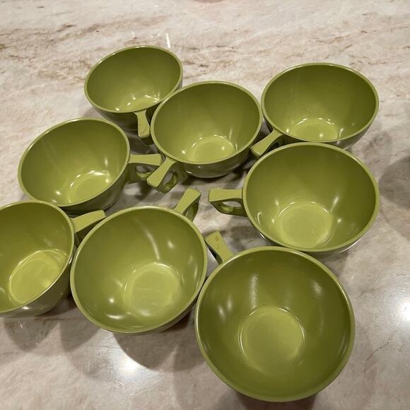 Melmac melamine coffee or tea set with cream and sugar  avocado green. Retro - Picture 4 of 12